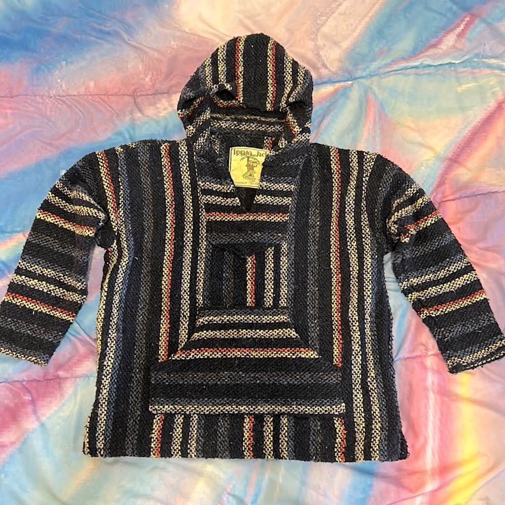 Iguana Jack Drug Rug Surfer Baja hoodie size Small BOHO